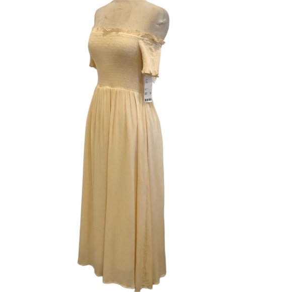 Urban Outfitters Amelia Off The Shoulder Neutral Smocked Midi Maxi Dress - Picture 8 of 15